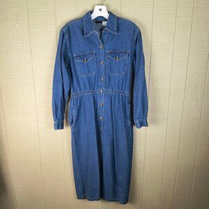 Vintage 90s Gloria Vanderbilt Denim Dress Long Sleeve Straight Skirt Button